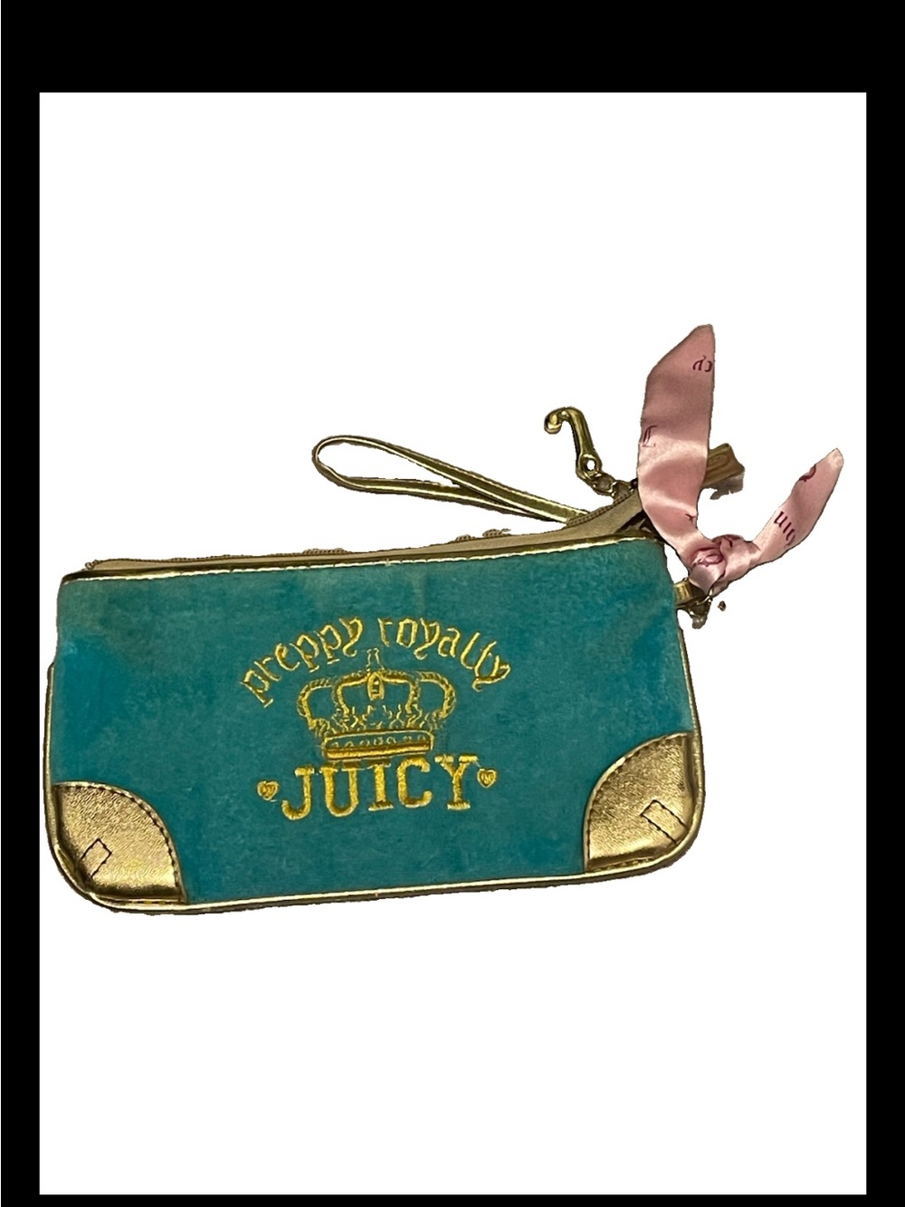 Vintage Juicy Couture Turquoise & Gold Wristlet Wallet - Juicy Royalty
